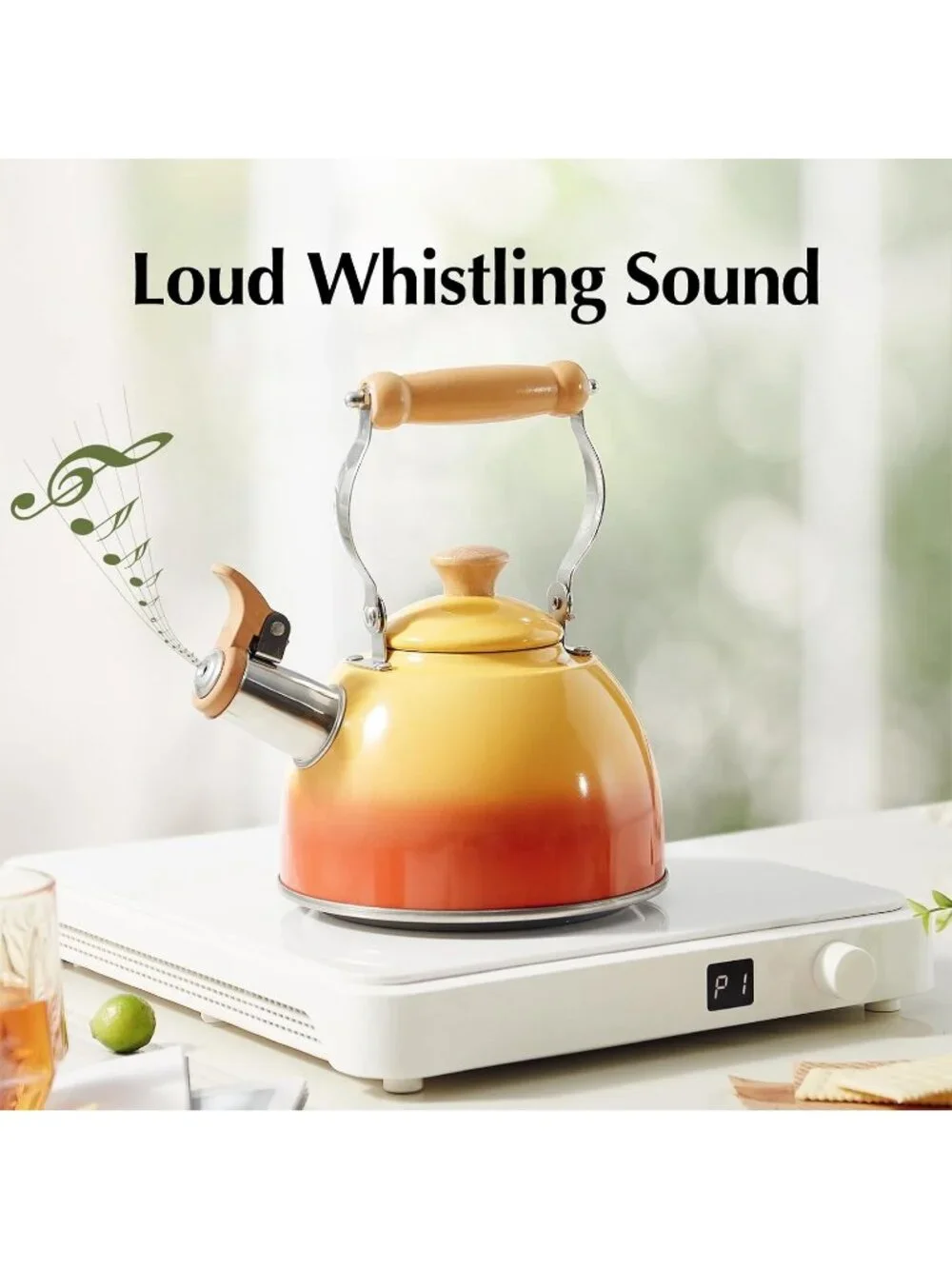 ROCKURWOK 1.6 Quart Orange Whistling Tea Kettle Stainless Steel Stovetop Tea Pot